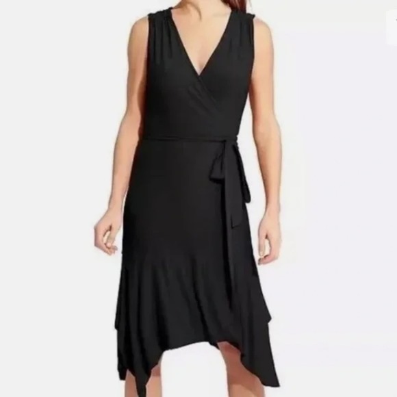 Athleta‎ Windward Wrap Dress Midi Flowy Black Stretchy Jersey Knit Size small - Picture 6 of 8